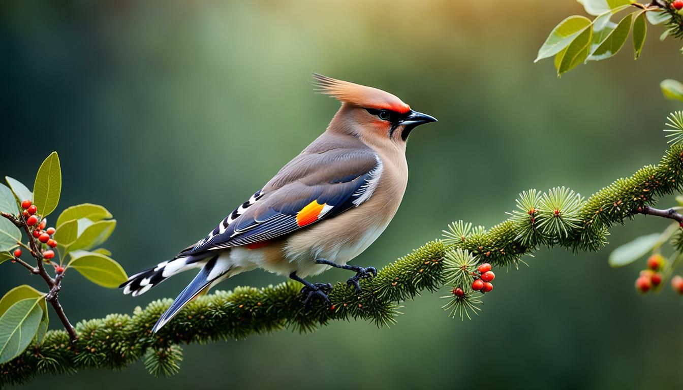 Bohemian Waxwing Bird Art Nouveau Illustration