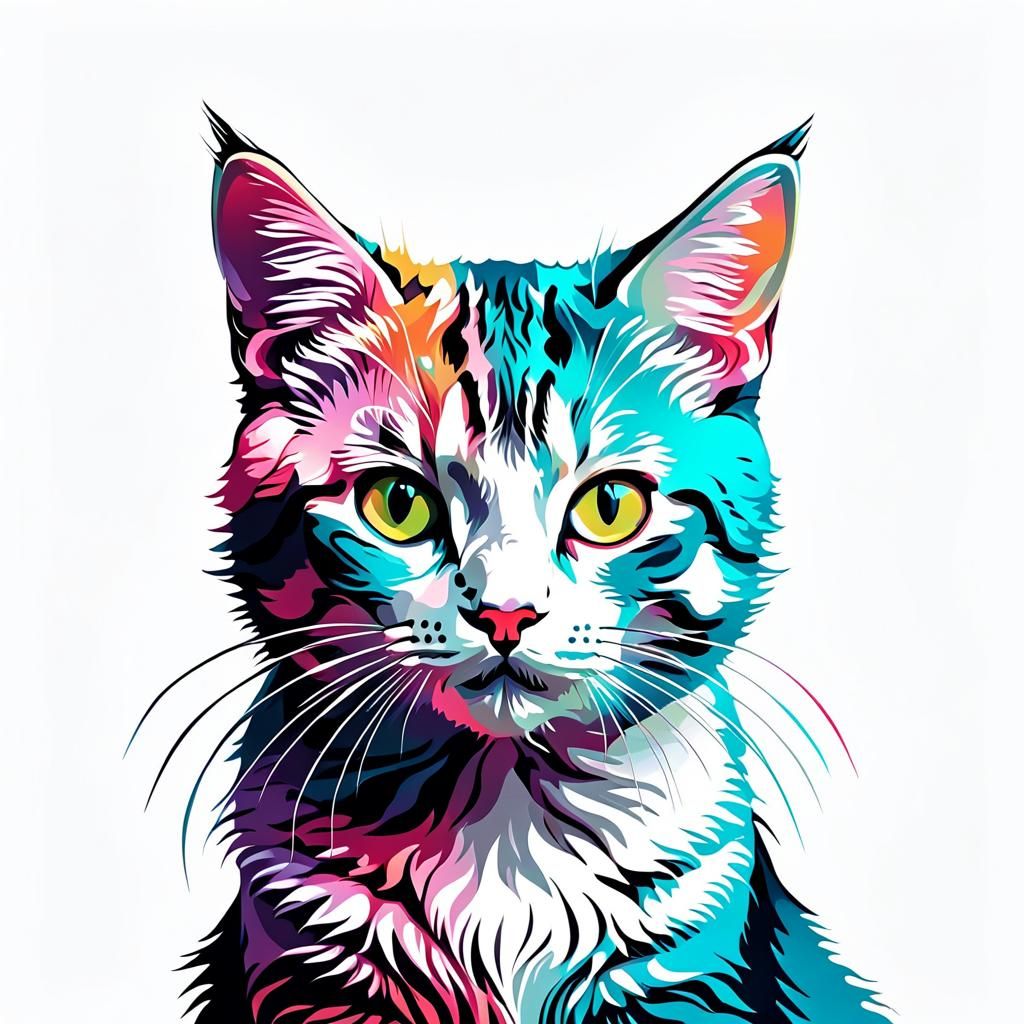 Glitchcore Cat Vector Art in Pastel Colors