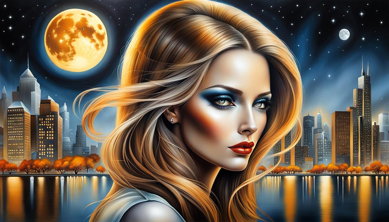 Image: She's so pretty, even the moon can't keep up. /4