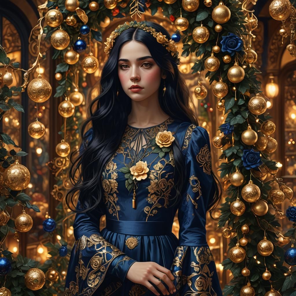 Jugendstil Girl in Christmas Decor: Digital Art