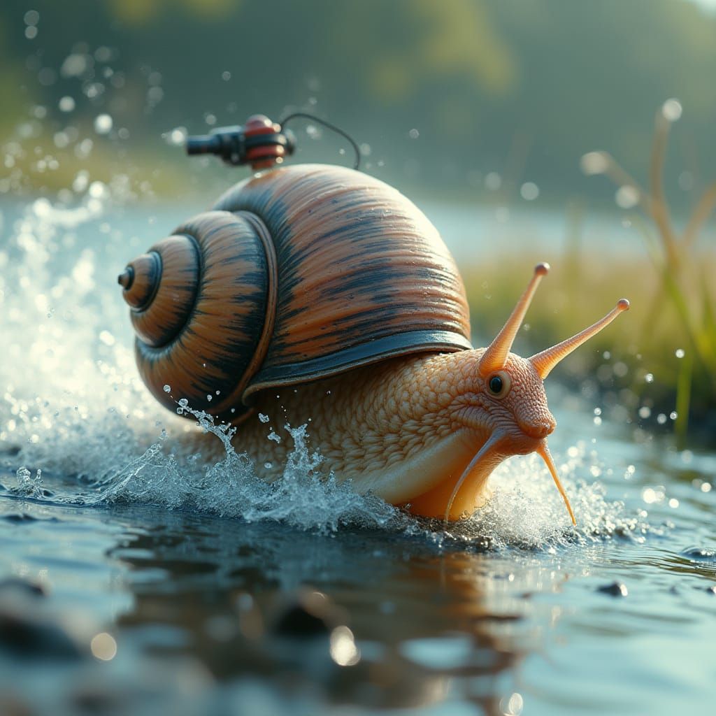 Snail Zooms Through Futuristic Curve, Antiradar Device Glowi...