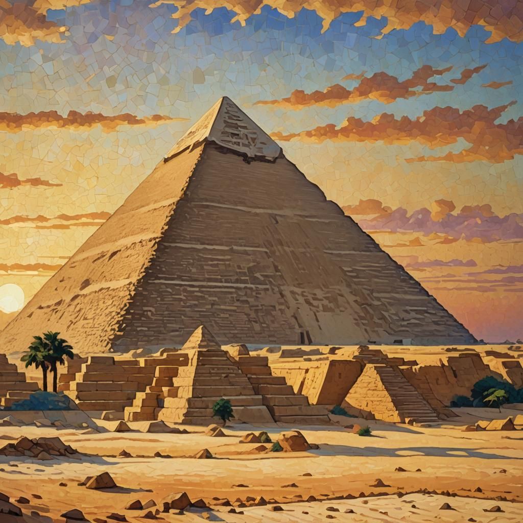 Giza Pyramid Sunset in Expressionist Neo-Impressionism Style