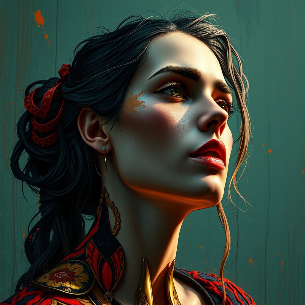 Gustav Klimt-Style Portrait of Intense Determination