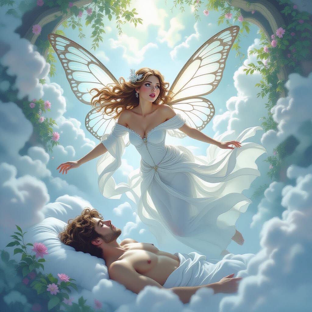 Psyche and Sleeping Cupid in Mystic Fog