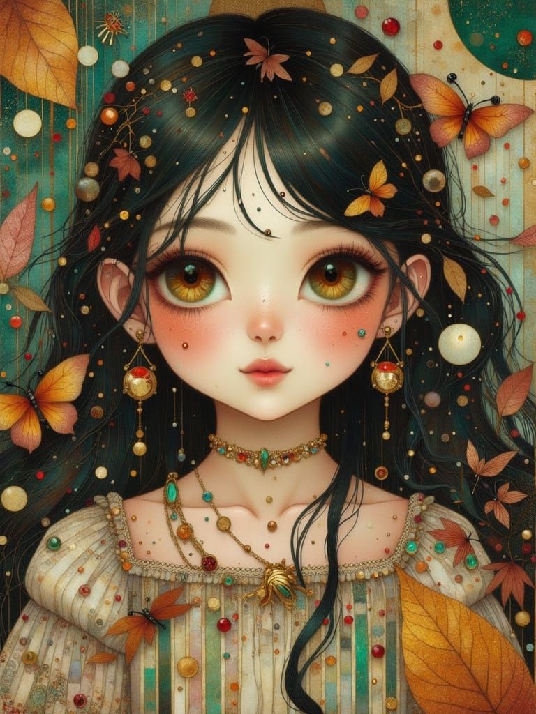 Beautiful Dark Haired Girl in Whimsical Style