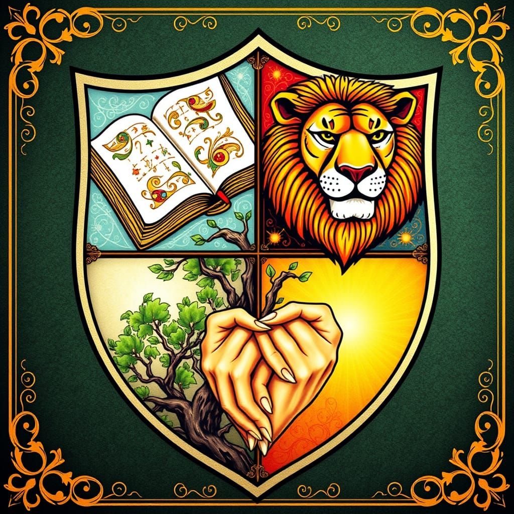 Heraldic Shield in Vibrant Art Nouveau Style