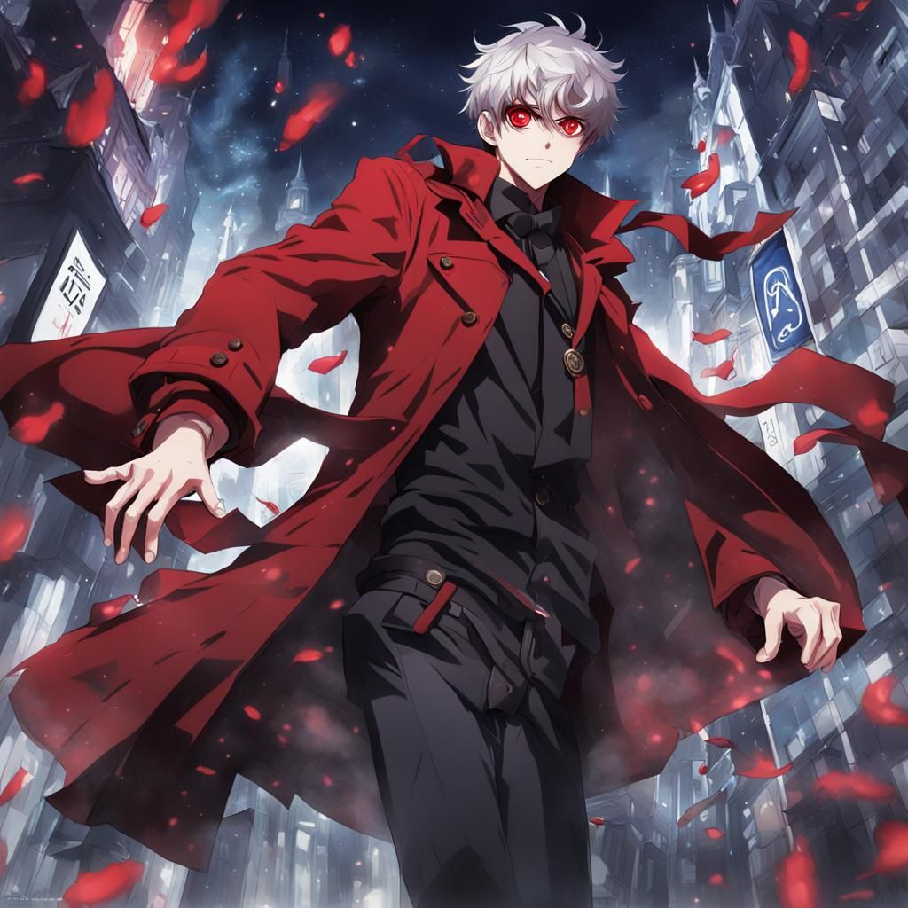 Anime Style Man with Four Red Eyes