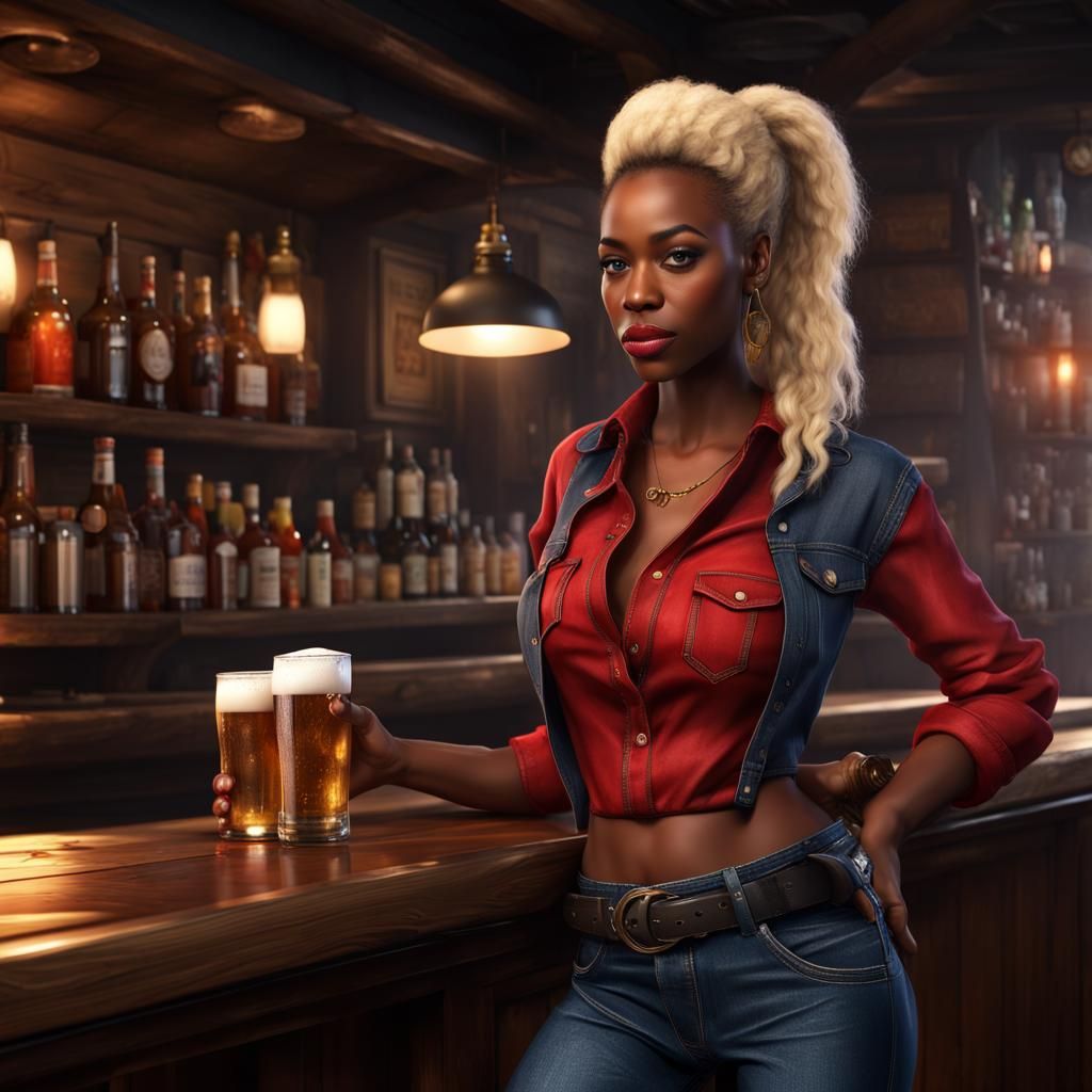 Barmaid in Pub Serving Pints, Digital Art