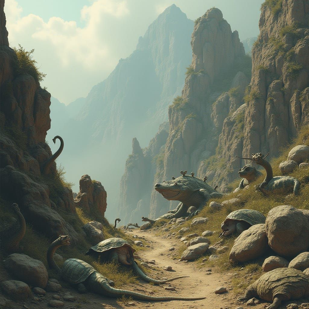 Reptiles in Rugged Mountain Landscape