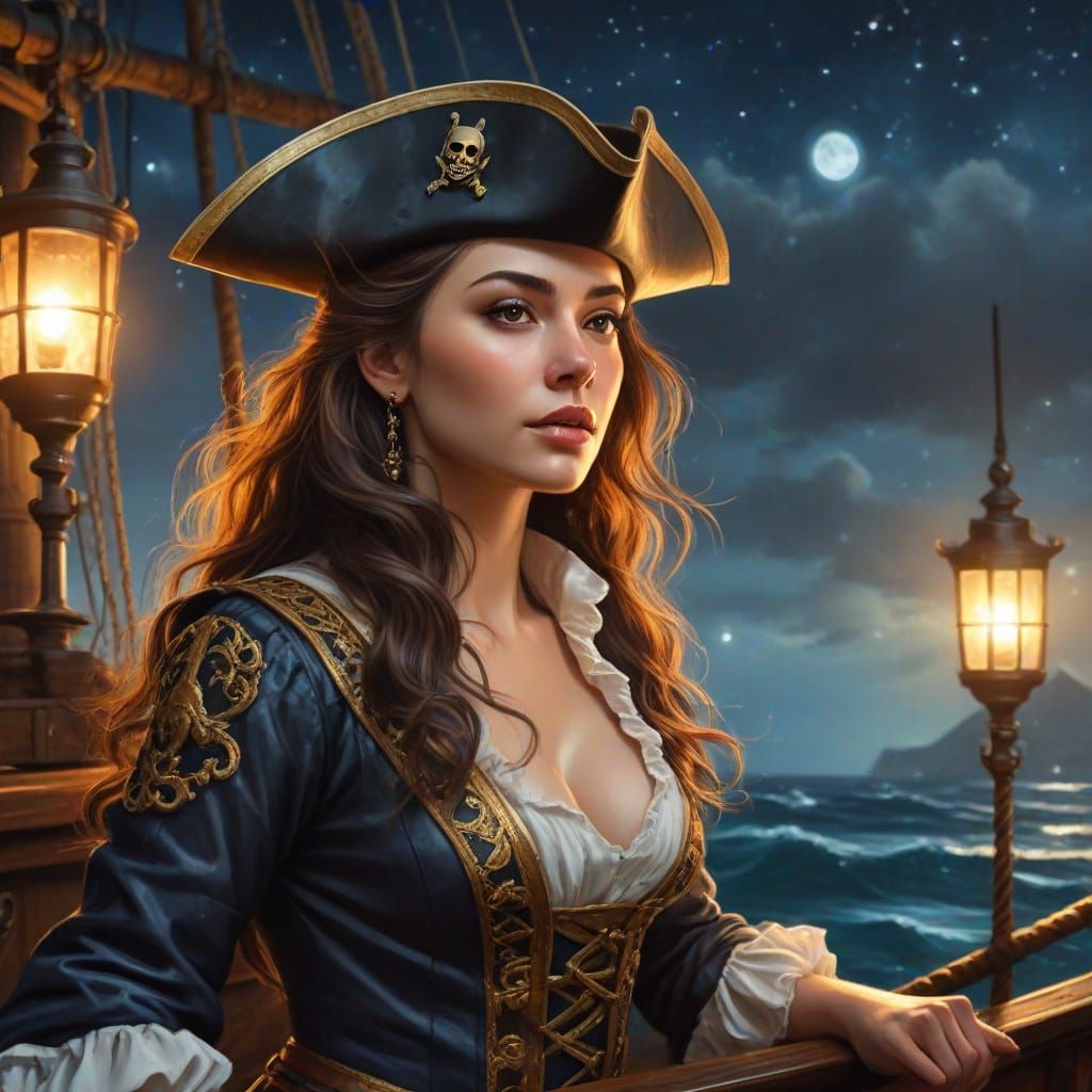 Regal Pirate Queen Portrait in Baroque Style