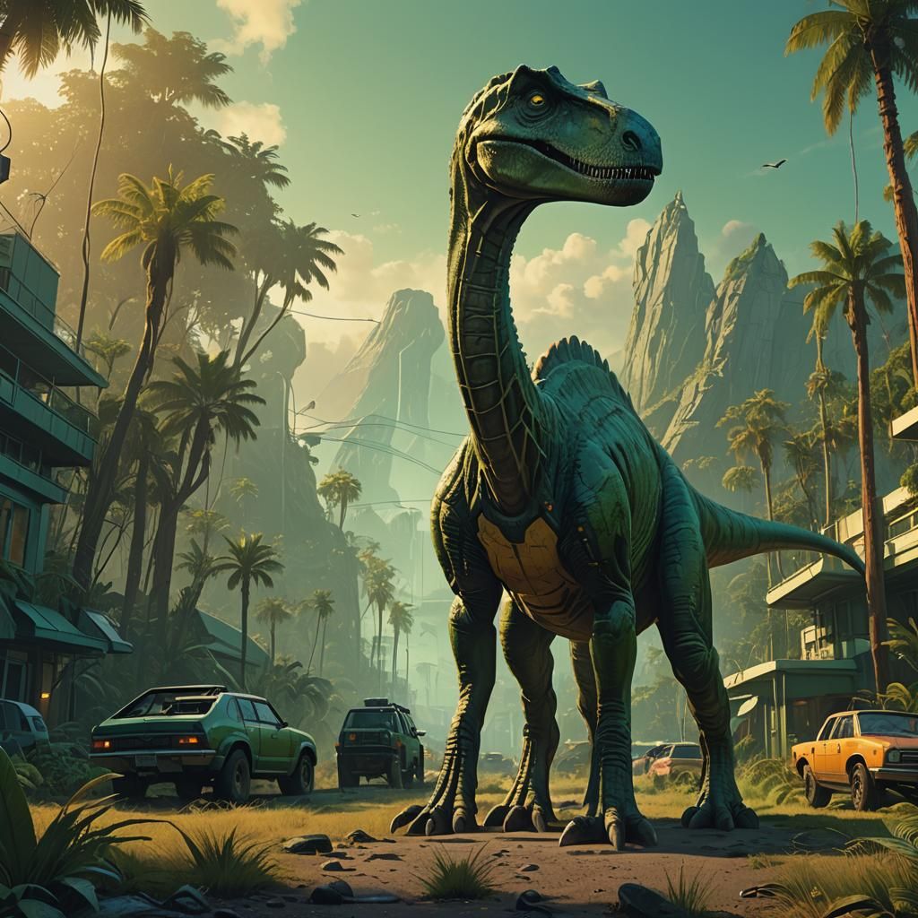 Dinosaur in Jungle Ruins Concept Art