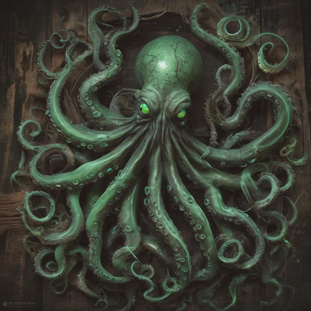 A spooky zombie octopus with decaying tentacles and eyes. Th...