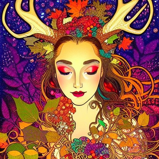 Deer Goddess Portrait in Renaissance Style