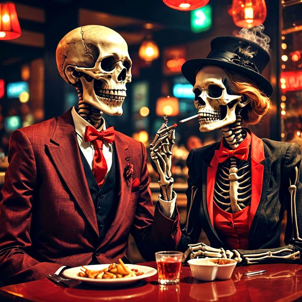 Elegant Skeletons Dine in a Stylish, Dark Concept Setting