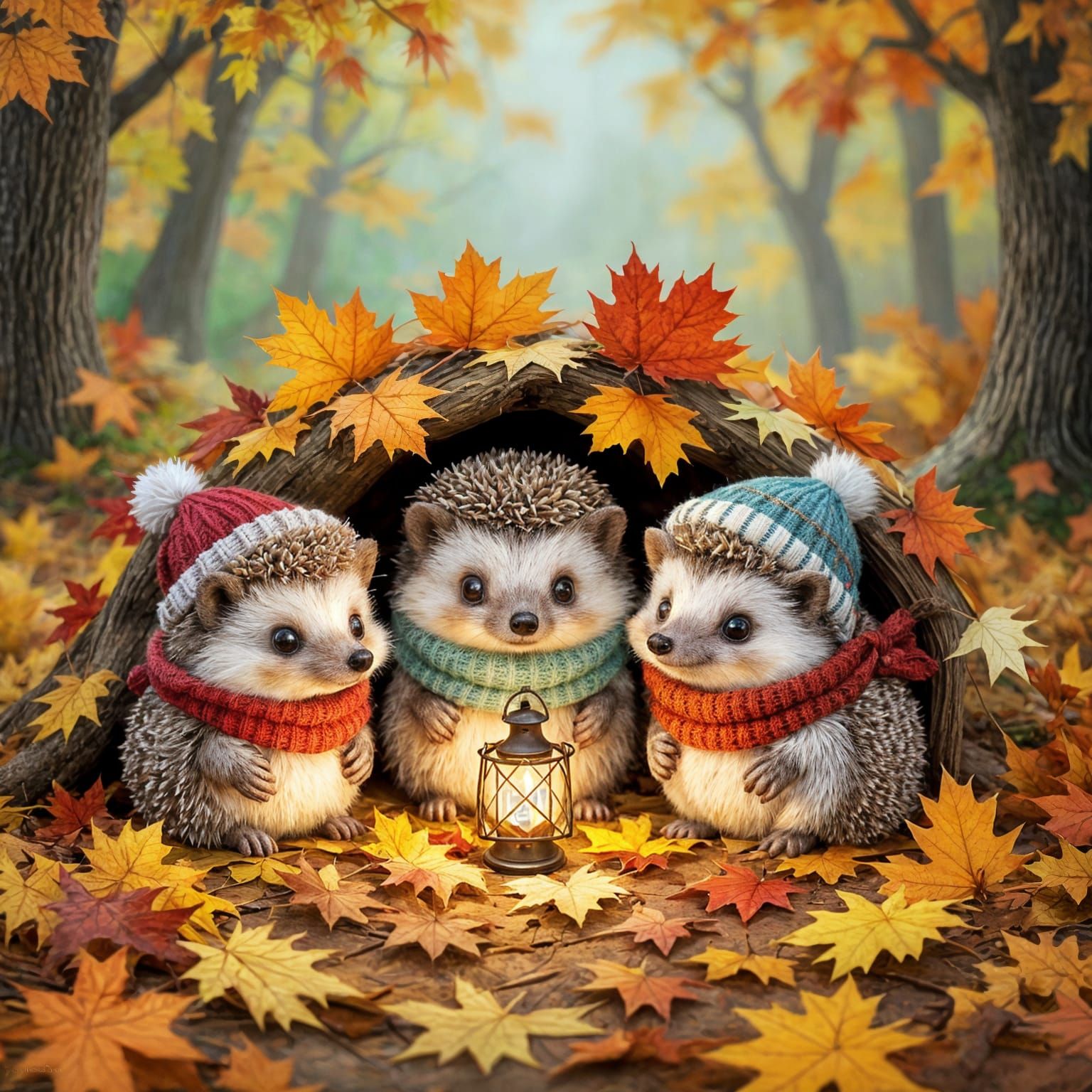 Charming Hedgehog Illustration: Autumn Forest Magic