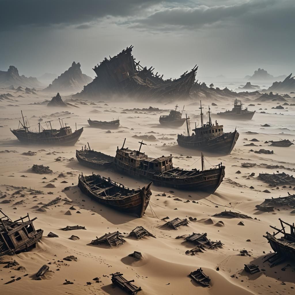 Shipwrecks in Fog on Namibia's Skeleton Coast