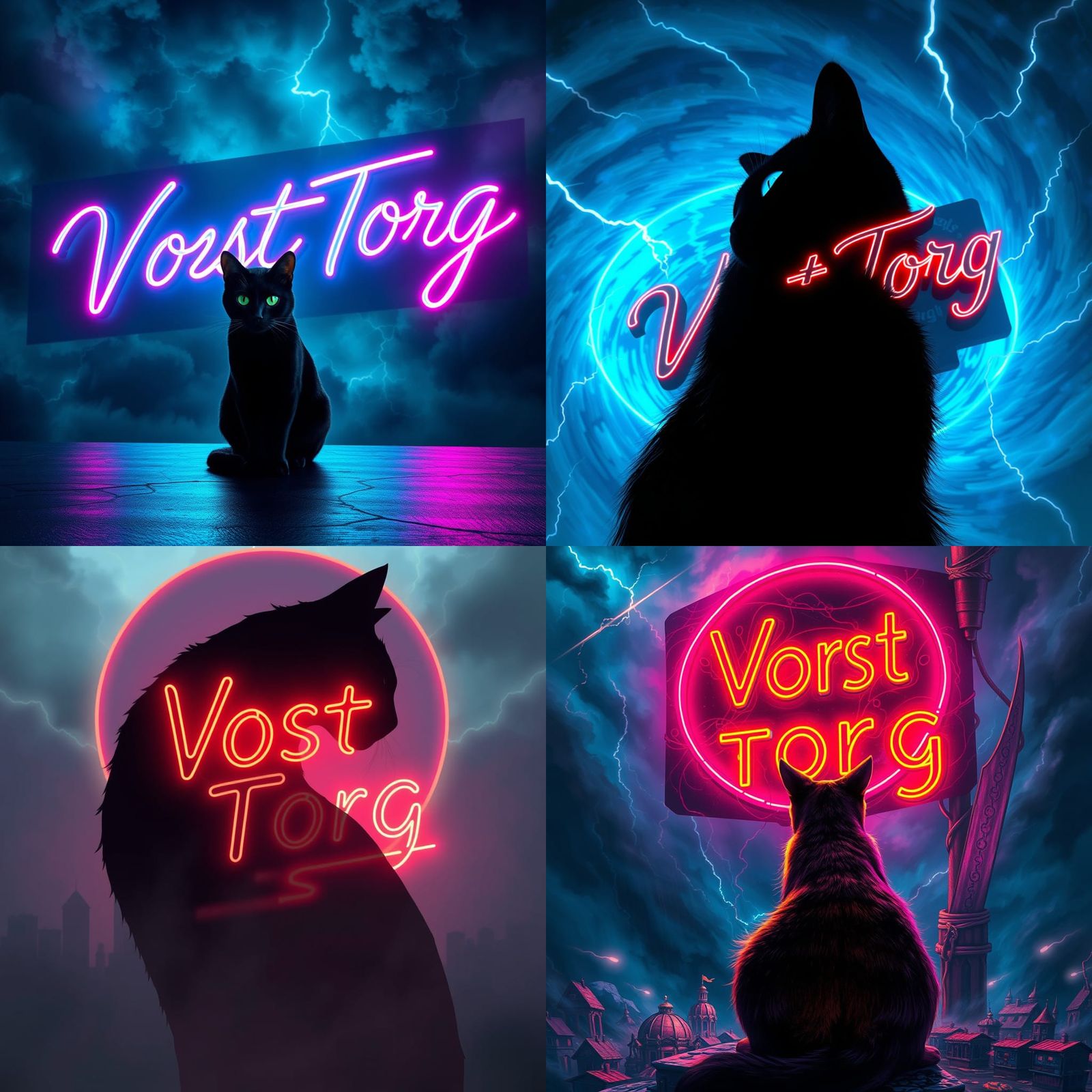 Neon Sign with Cat in Storm Light