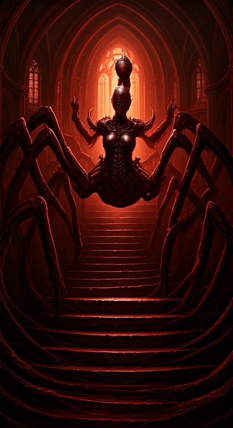 Crude H.R. Giger resin casted voluptuous scorpion woman, per...