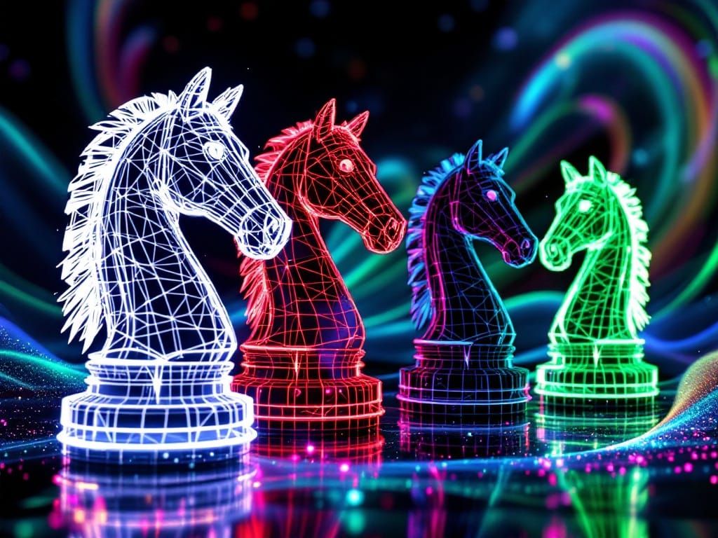 Neon Cyberpunk Horses in Psychedelic Dreamscape