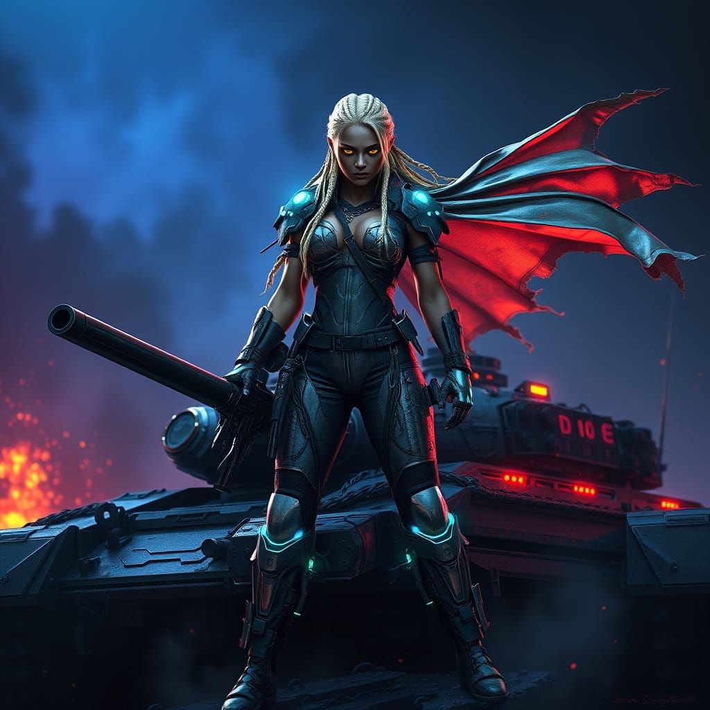 Gritty Cyberpunk Warrior Empowered by Neon-Lit Armor