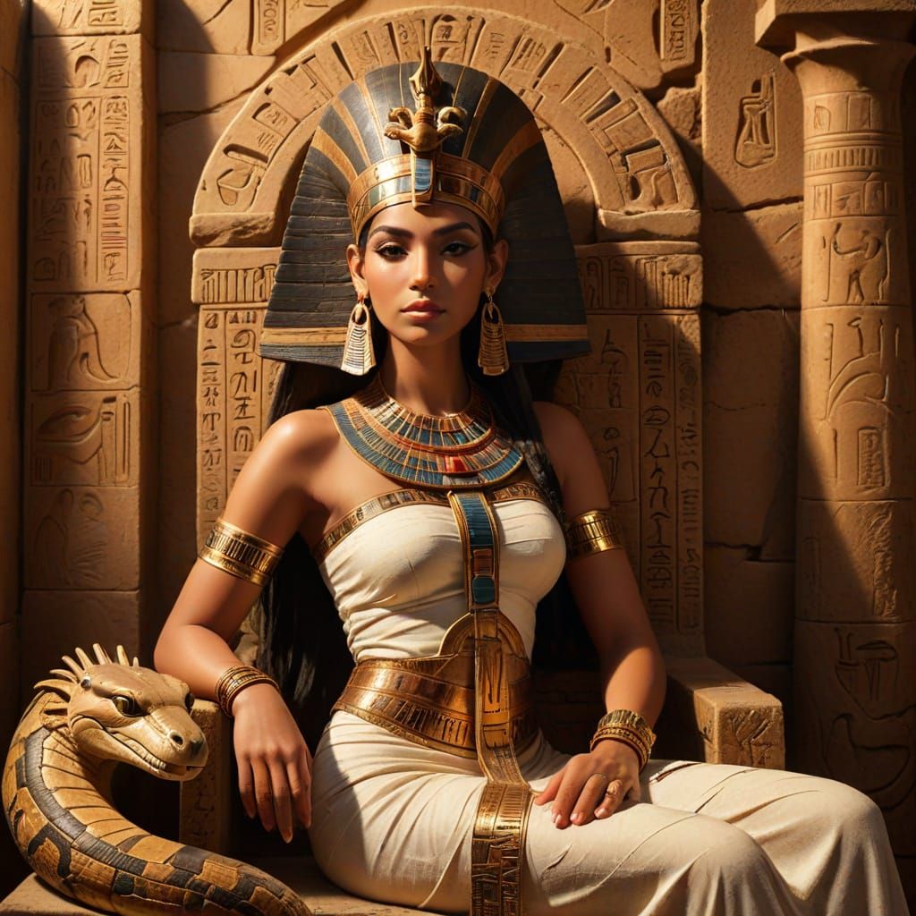 Egyptian Queen on Throne with Snake in Ancient Art