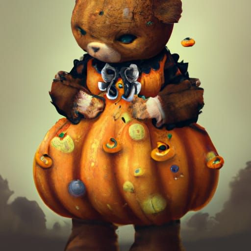 Teddy Bear in Pumpkin Dress: Digital Matte Painting
