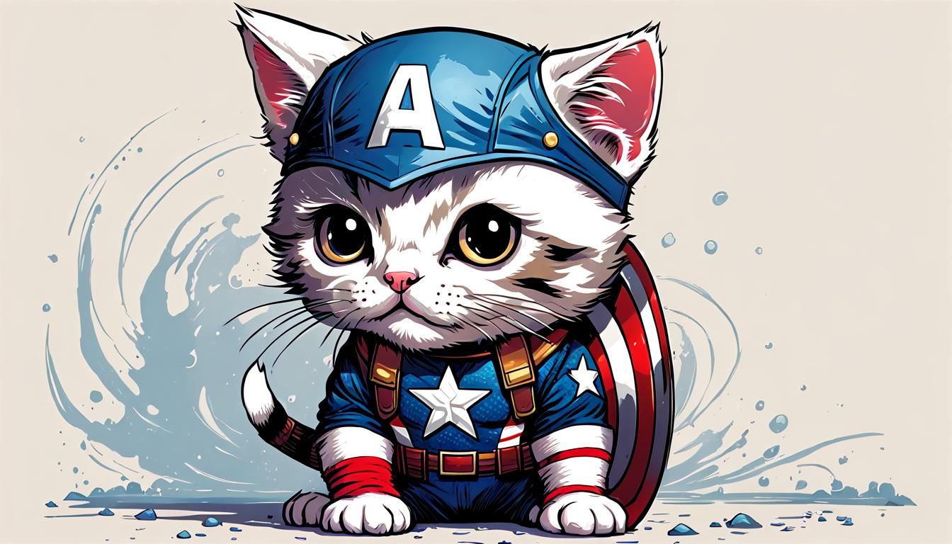 Kitten as Captain America in Comic Book Art