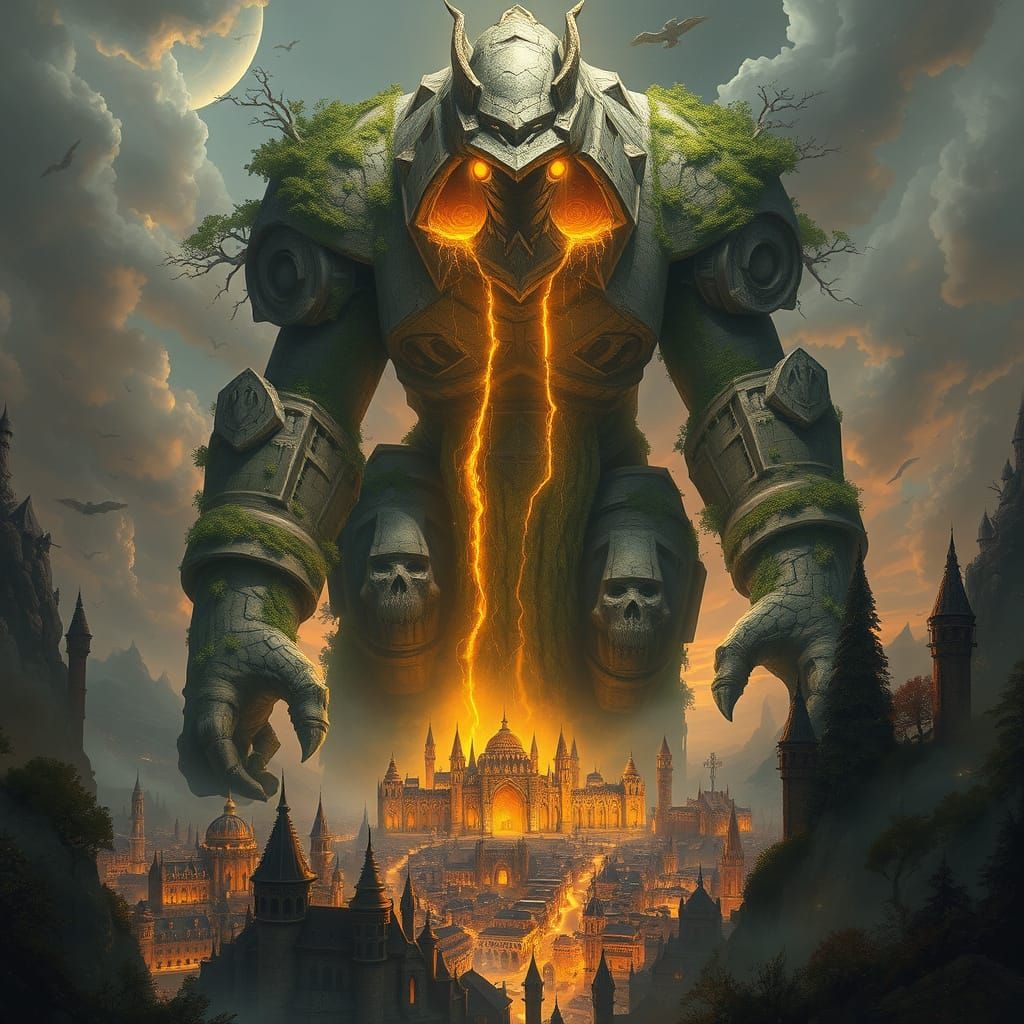 Ancient Stone Golem Guards Fantasy City