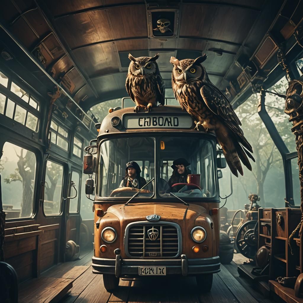 Bus Captains Pirate Ship with Owl Pet