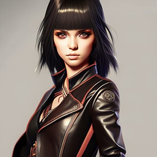Anime girl in leather jacket