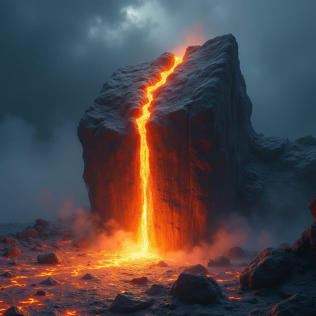 Majestic Rock Shatters, Unleashing Fiery Core in Vibrant, Im...