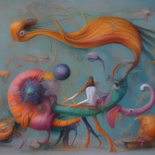 Surreal Dreamscape with Whimsical Musical Figures