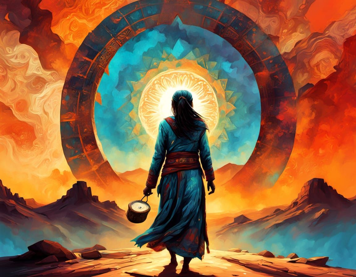 Vibrant Shamanic Desert Woman in Dynamic Graffiti Art