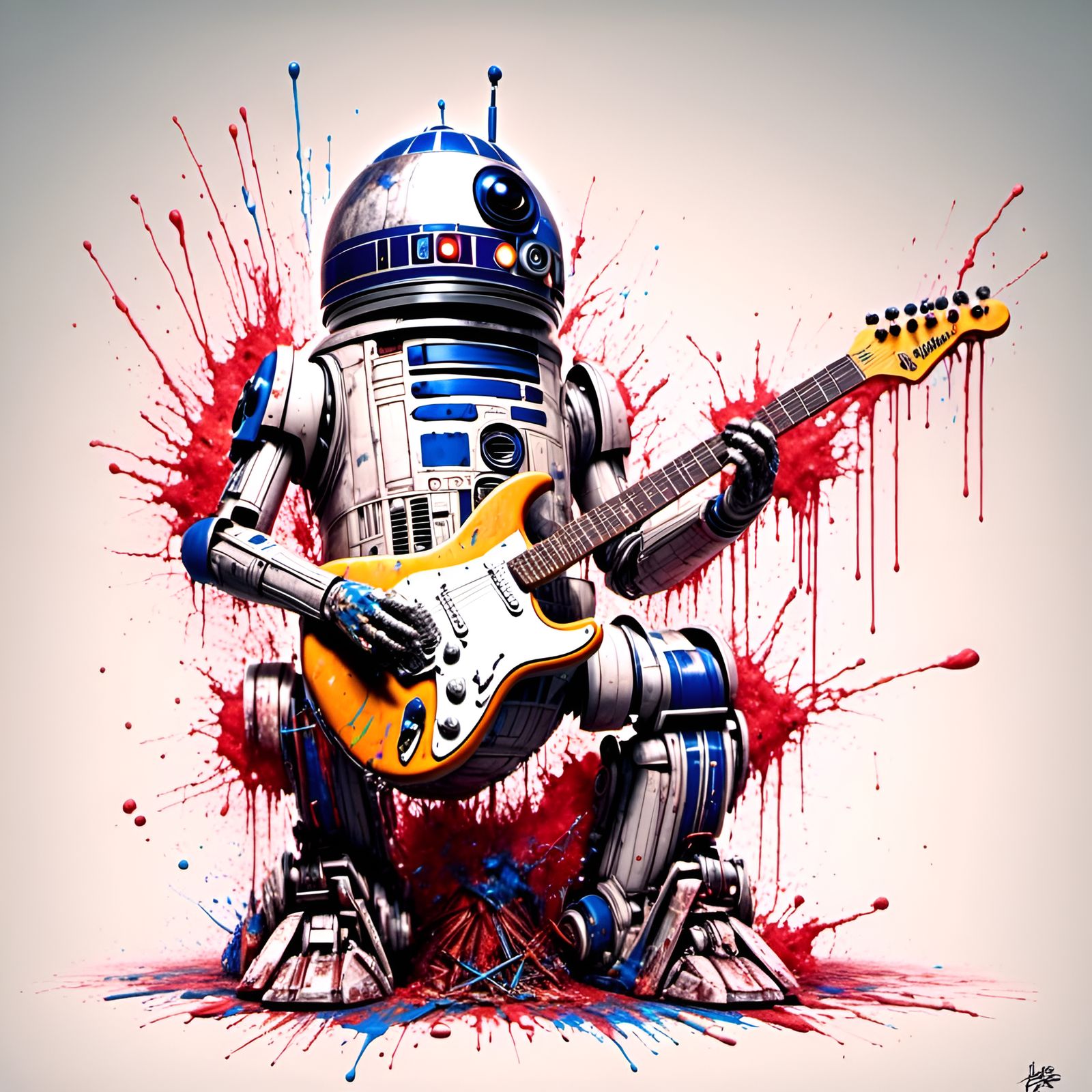 R2-D2 Plays Electric Guitar in Graffiti Style