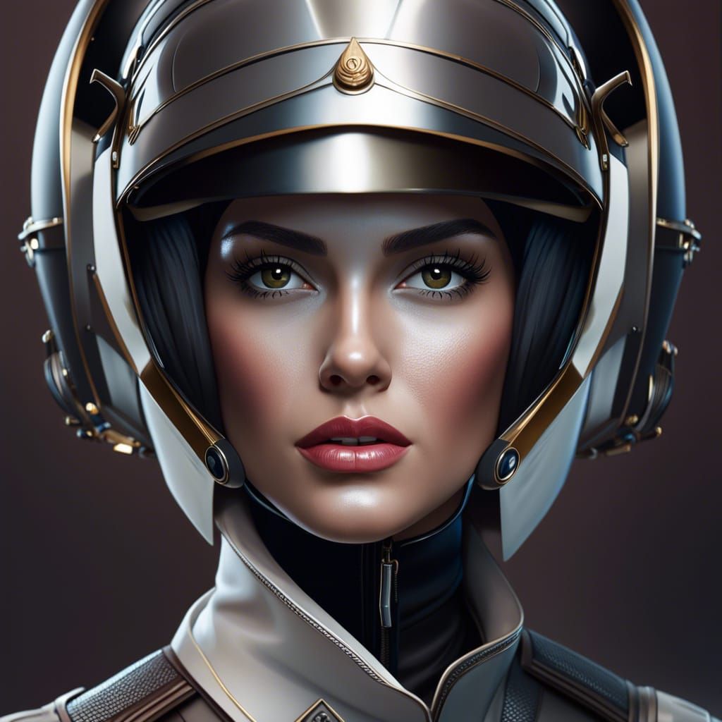 Woman Fighter Pilot in Ornate Armor, Digital Art