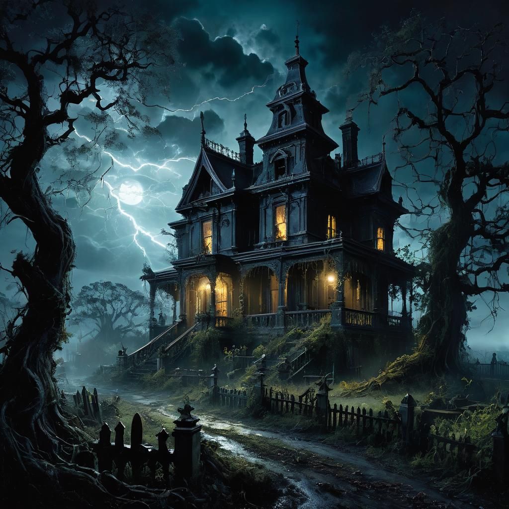 Lonely Haunted Victorian House in Dark Fantasy Style