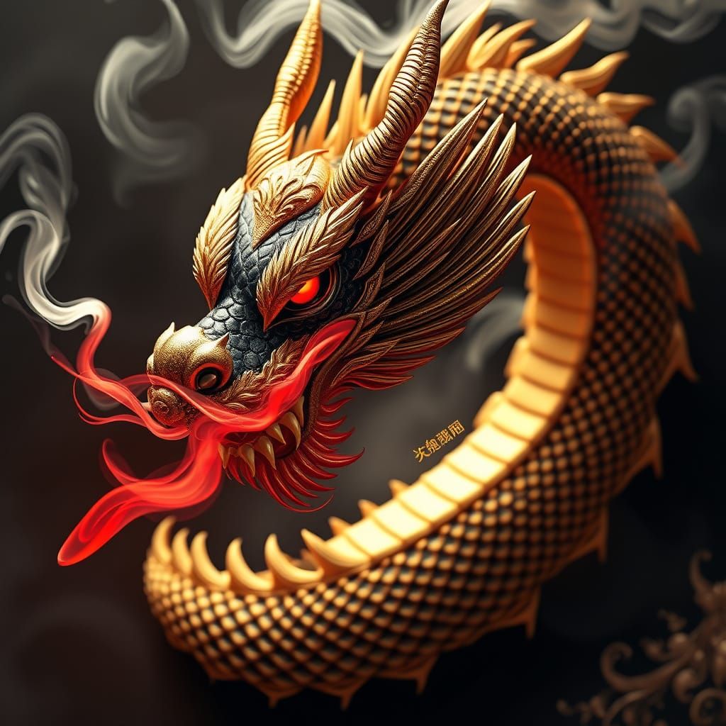 Year of the Dragon in Exquisite Gold and Black Detail