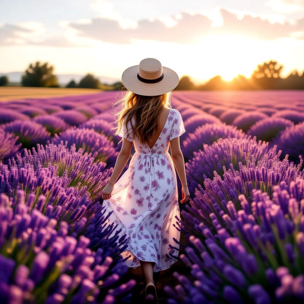 Girl in Lavender Field on Sunny Day