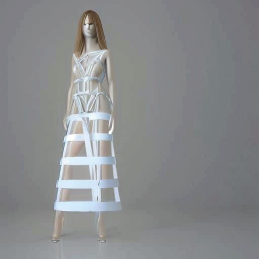 White Leather Striped Dress Showcasing Slim Legs
