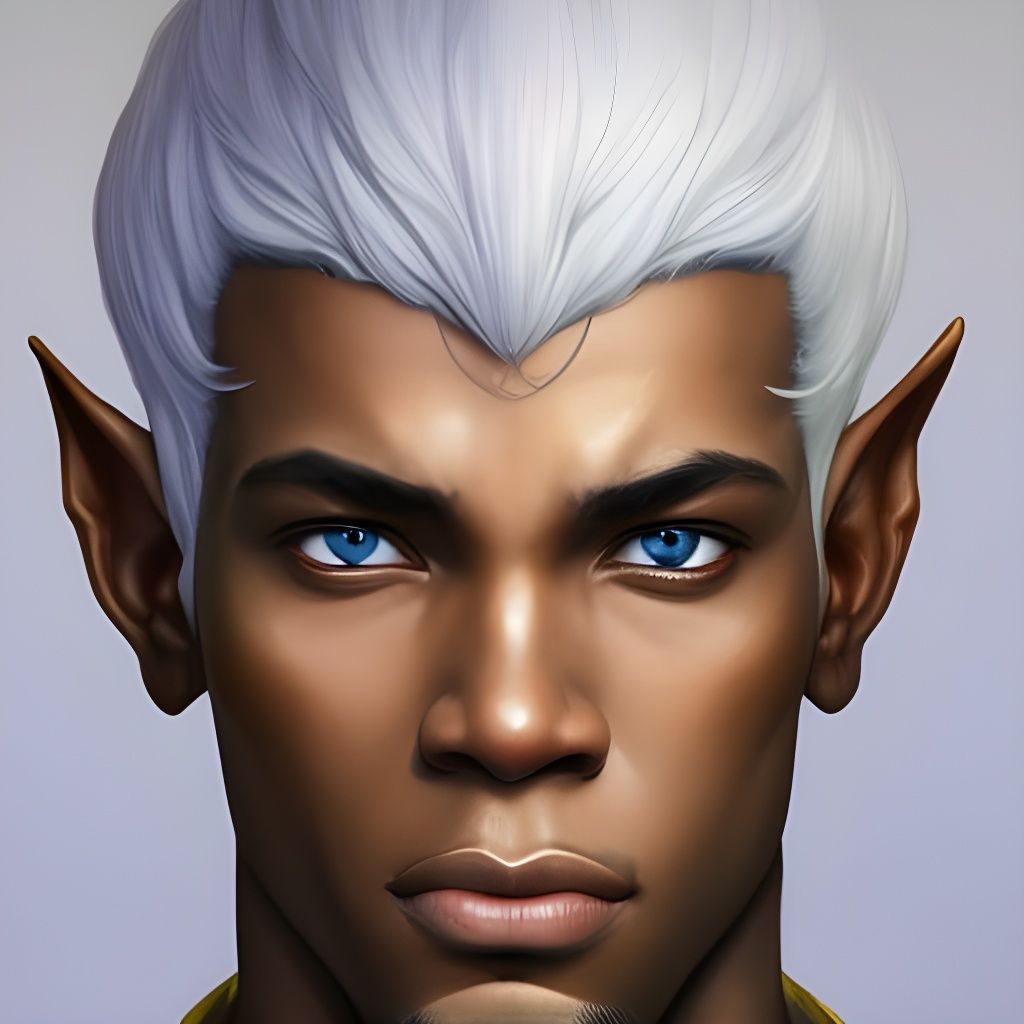 Detailed Portrait of a Black Elf with White Hair
