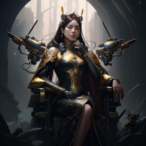 Bee King on Throne with Drones: Hyperdetailed Portrait