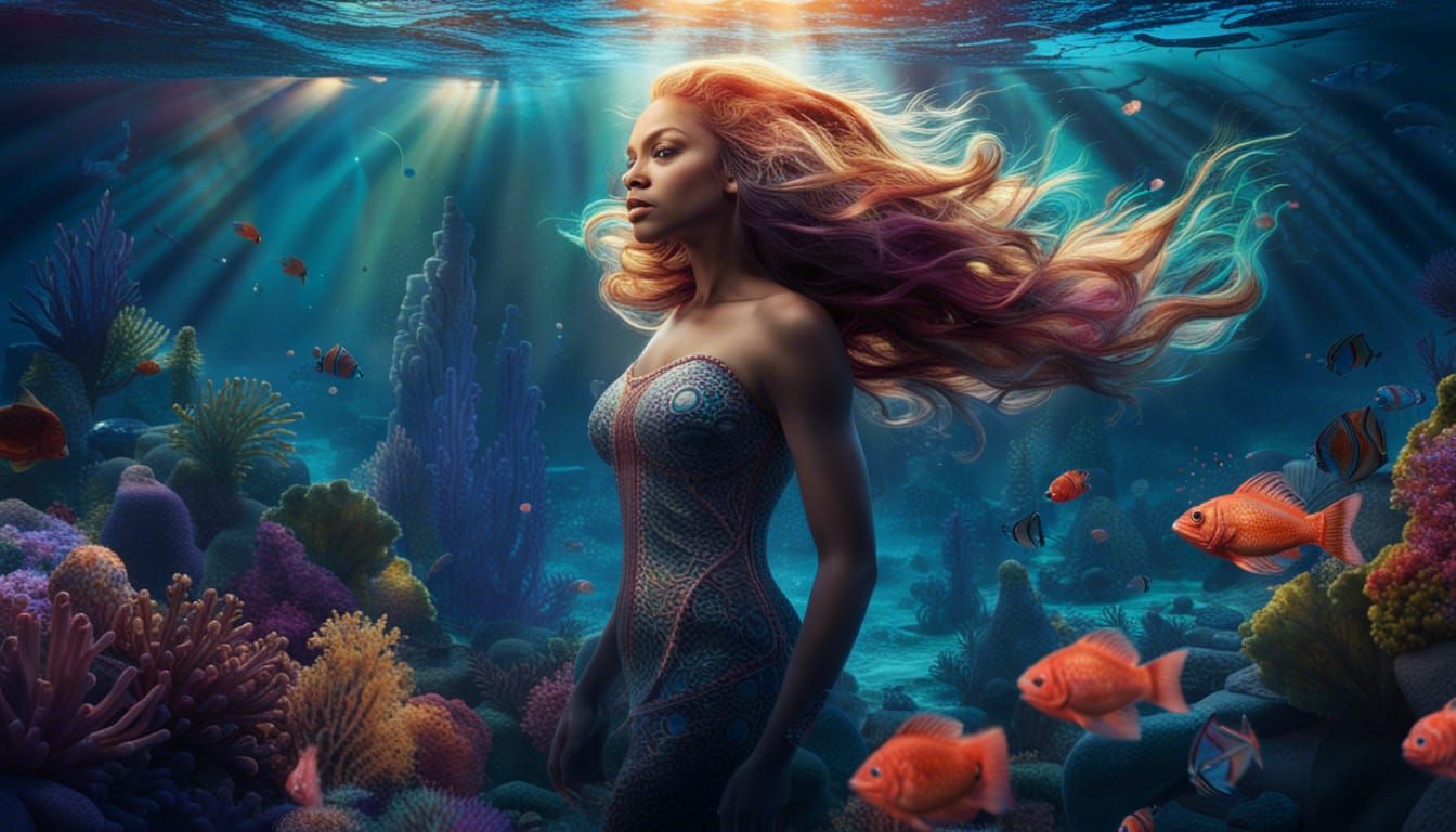 Iridescent Mermaid in Coral Reef, 3D Rendered