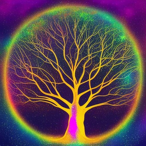 Holographic Tree of Life: Astral Cosmic Illustration