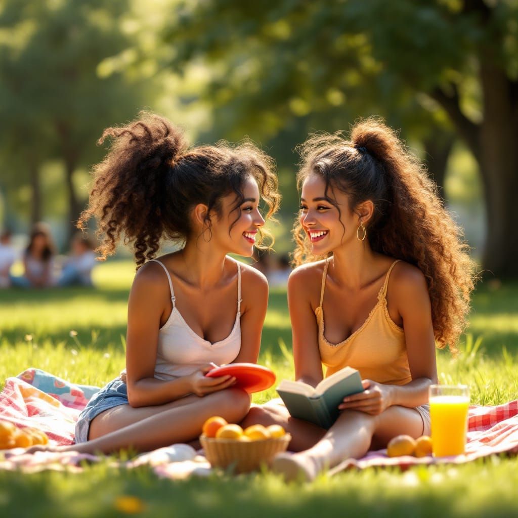 Friends Sharing Picnic in Sunny Park, 3D Render
