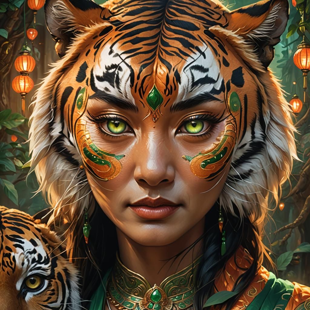 Lao Lady with Tiger Reflection: Fantasy Concept Art