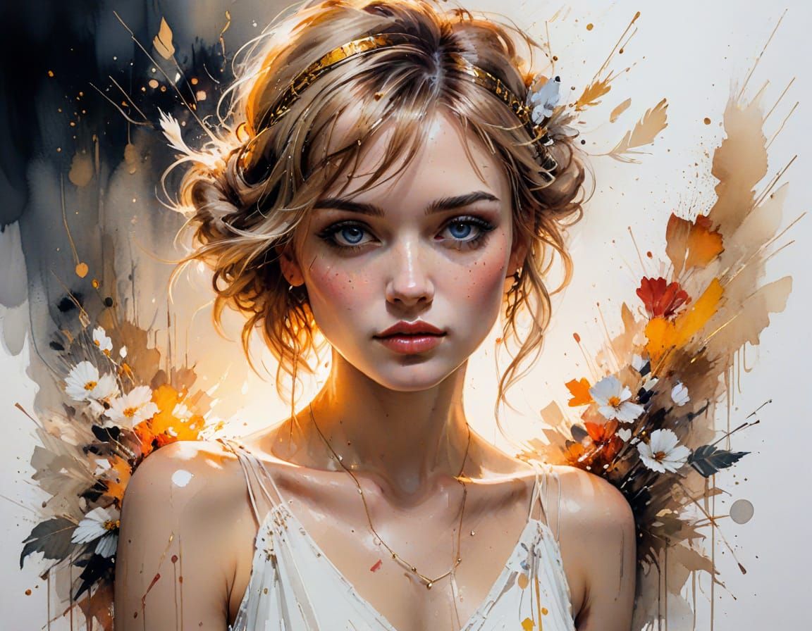 Gatsby Girl at Golden Soirée in Watercolor Style