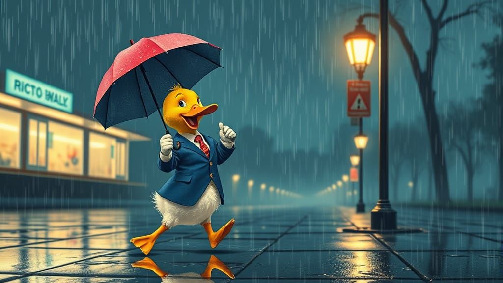 Duckling Dancing in Rain, Pop Art Style