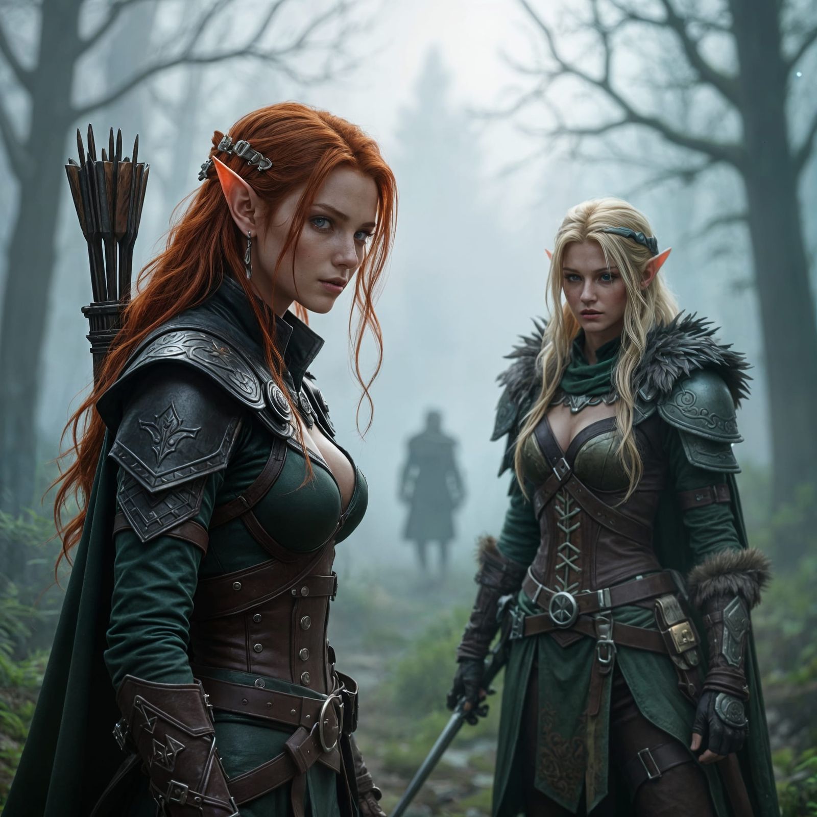 Elven Scout and Human Warrior Tracking Monster