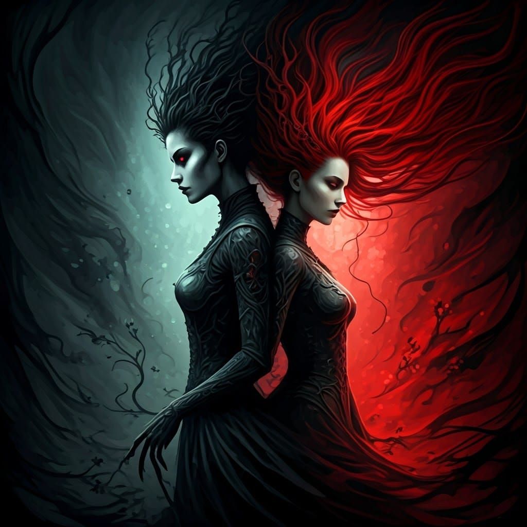 Surreal Dark Fantasy Goddesses Unite in Haunting Gothic Scen...