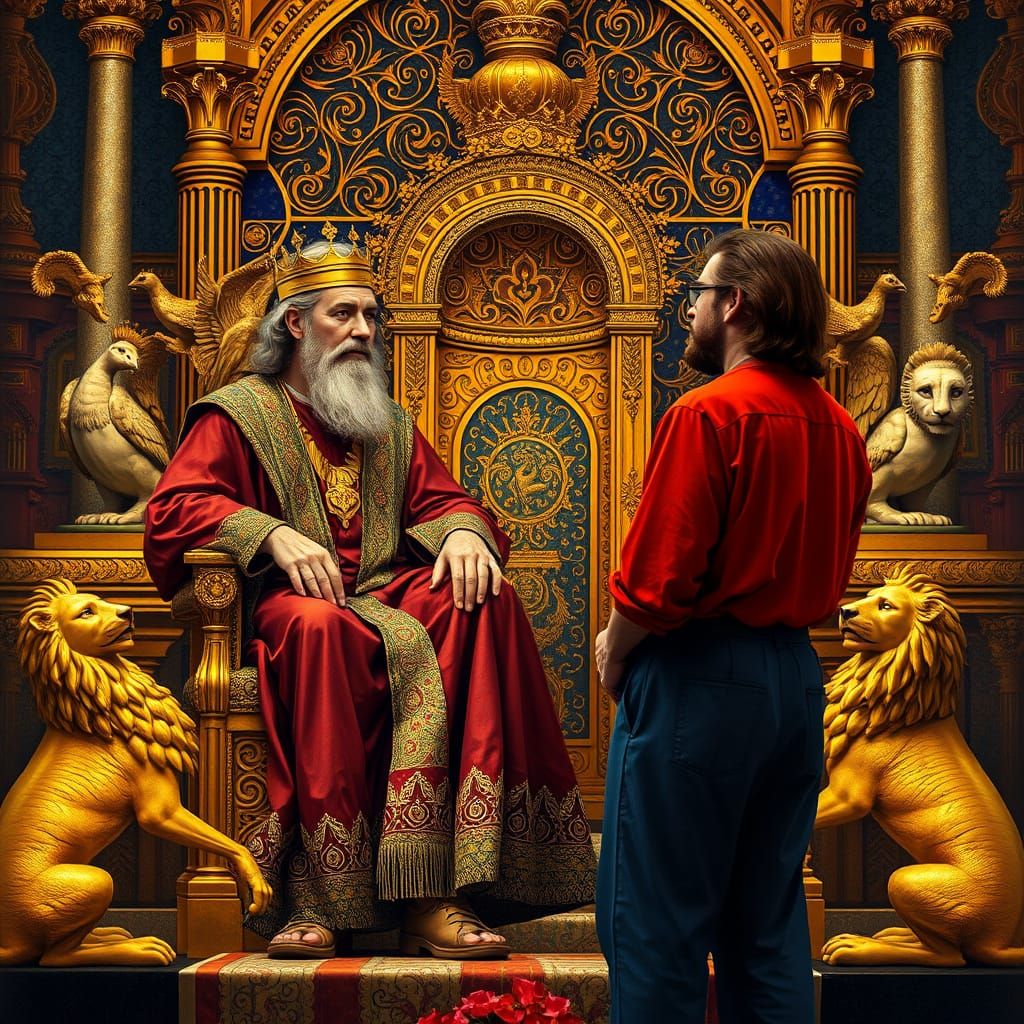 Majestic King on Golden Throne in Klimt Style